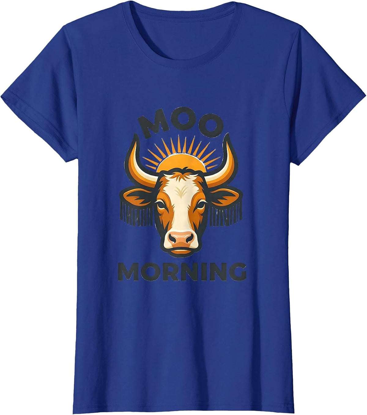 Women's Moo Morning Funny Cow Lover Novelty Graphic T-Shirt - Royal Blue