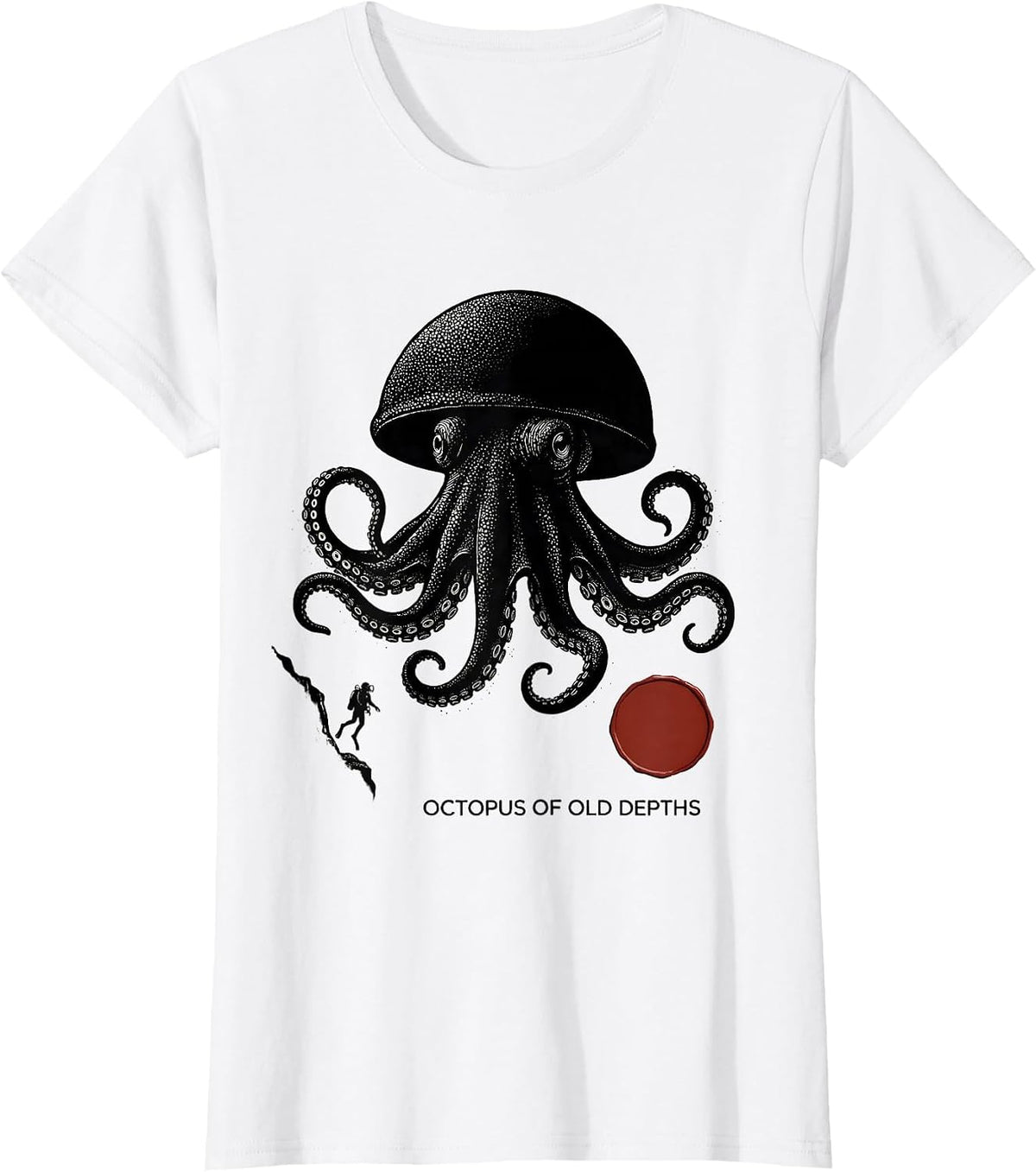 Octopus of Old Depths Blackwork Dotwork Ocean Animal Lover T-Shirt - White