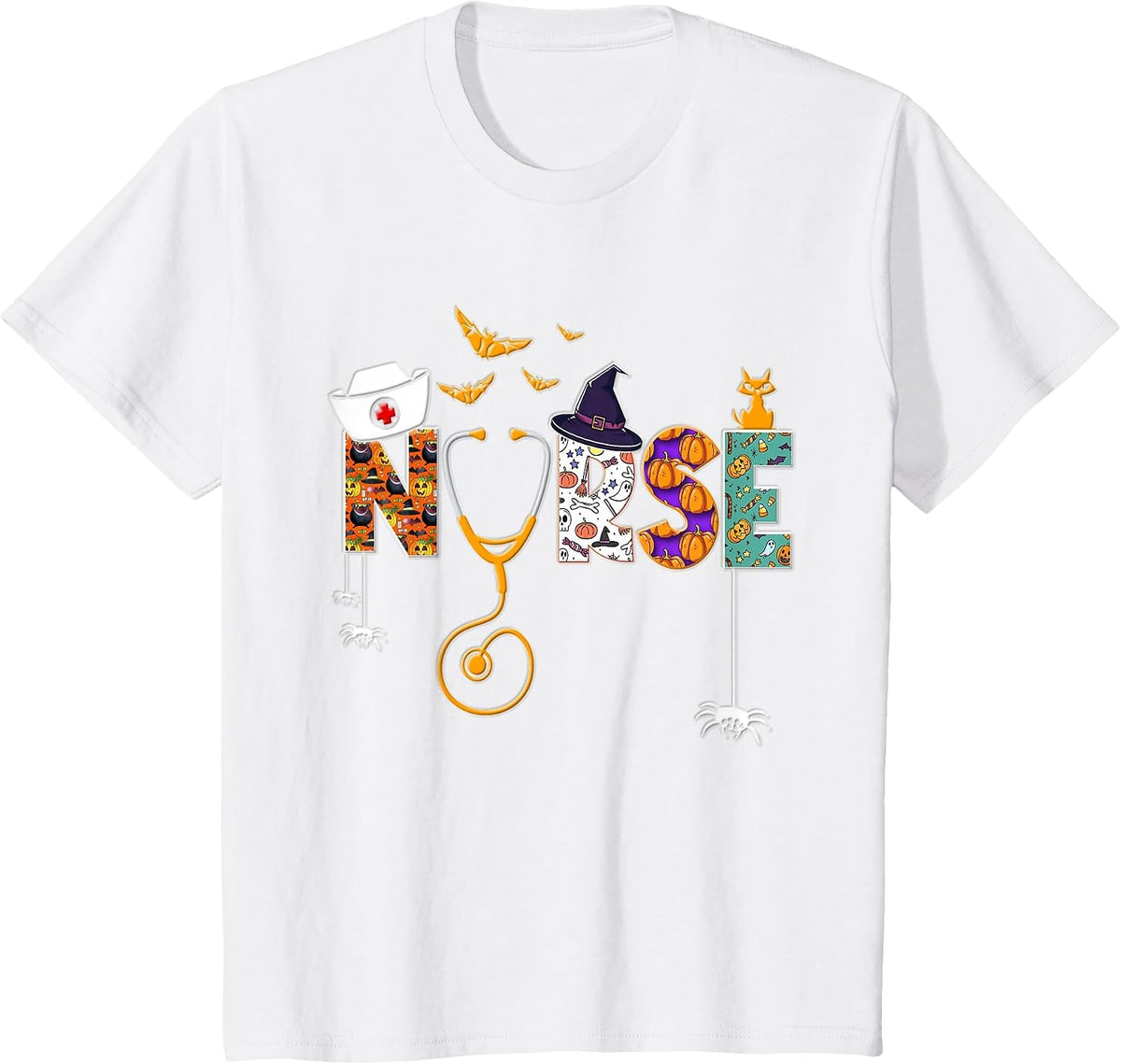 Halloween Nurse Nursing Cute Health Worker Halloween Pattern T-Shirt - White
