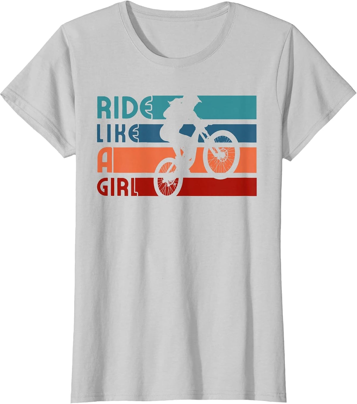 Ride Like a Girl Striped Female Mountain Biking T-Shirt - Silver Grey