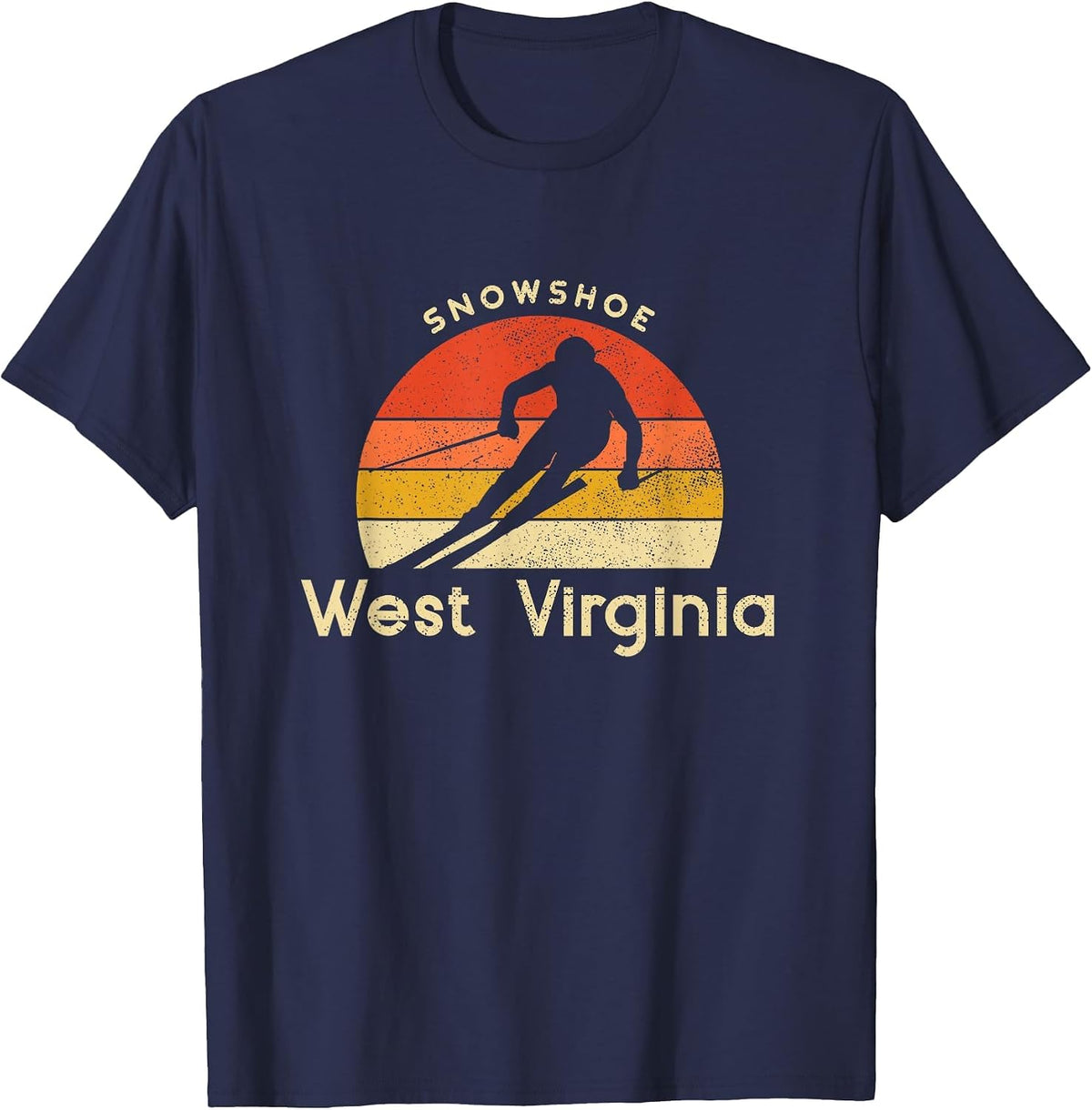 Vintage Ski Snowshoe West Virginia Mountain T-Shirt - Navy Blue