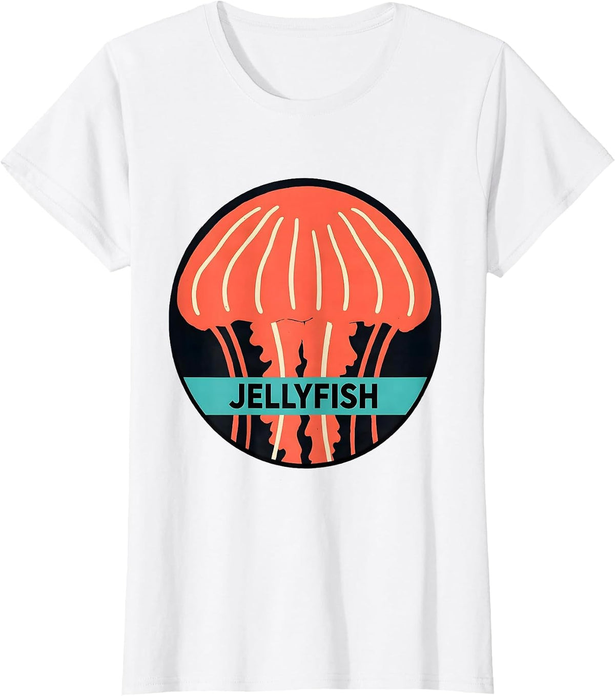 Women's Jellyfish Minimalist Line Art Animal Badge Patch Icon T-Shirt - White