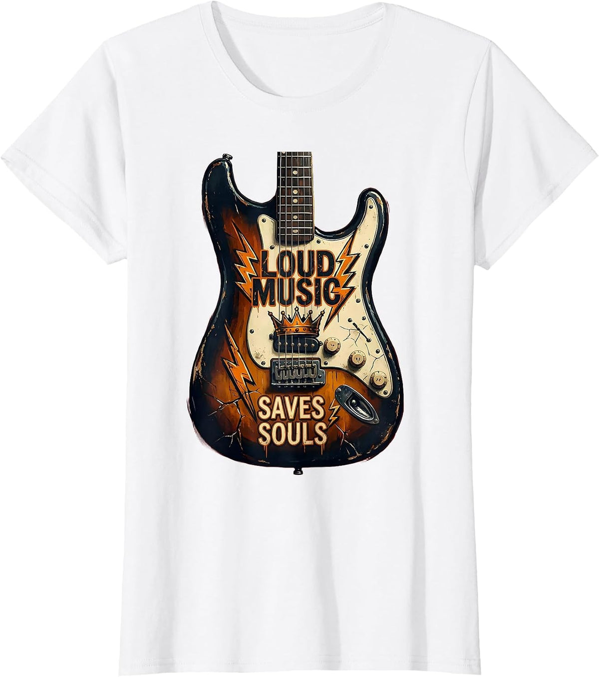 Loud Music Saves Souls Punk Rock Design T-Shirt - White