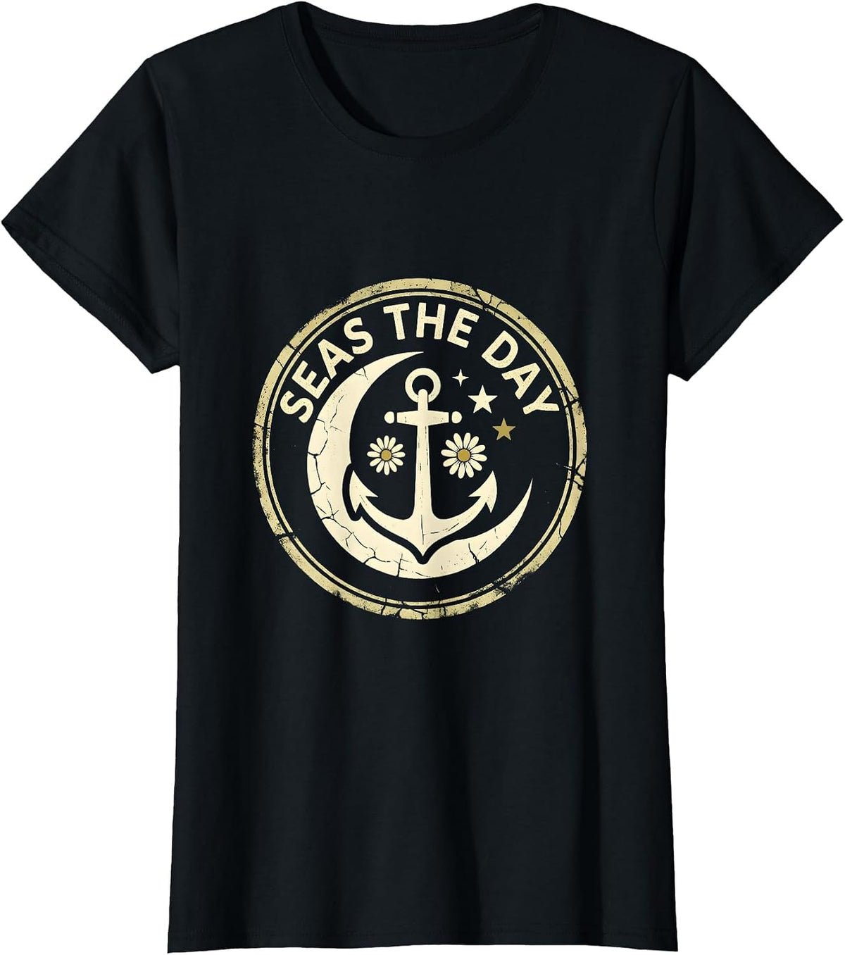 Seas the Day Nautical Sailor Design T-Shirt - Black