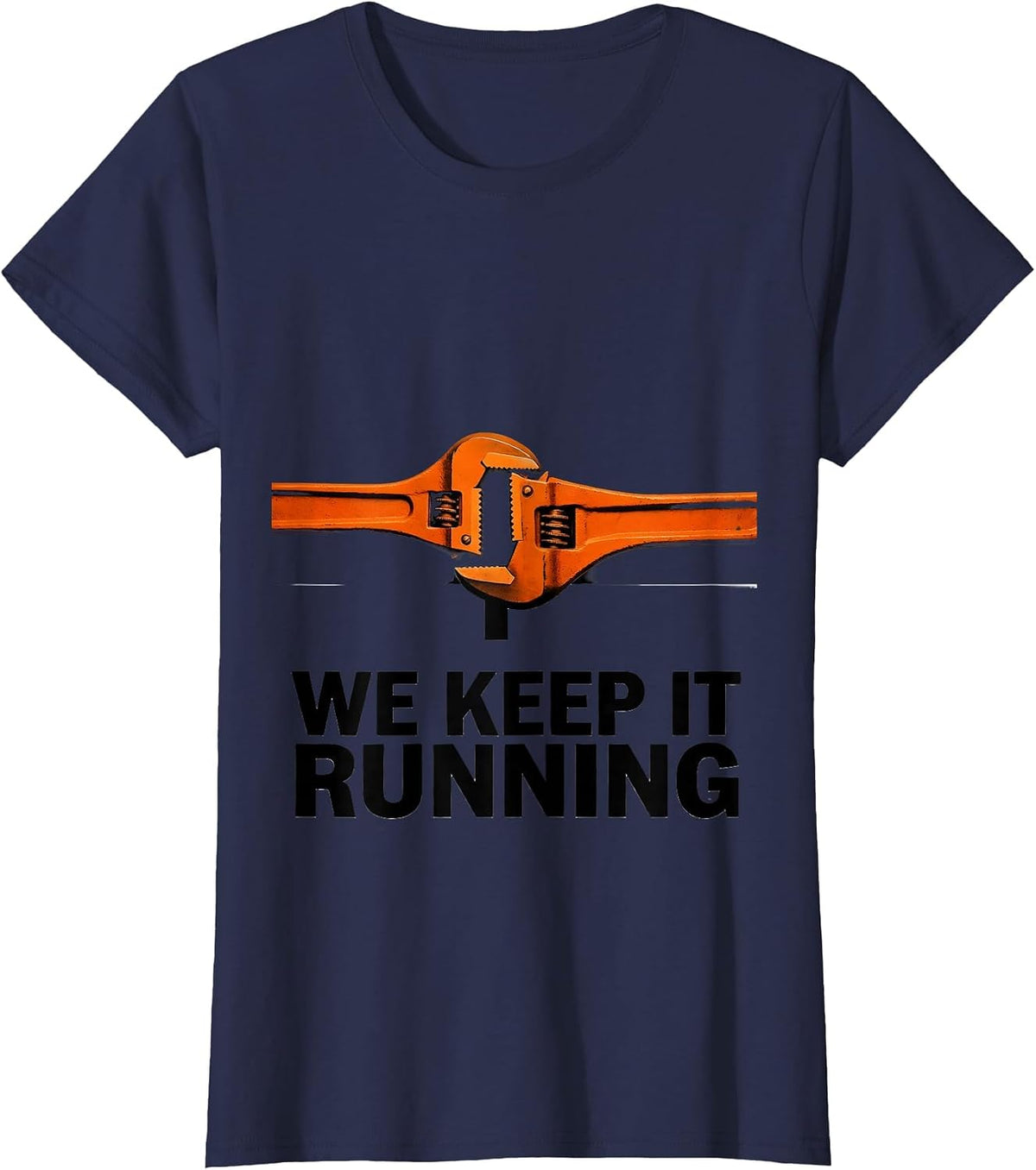 Women's We Keep It Running Brutalist Graphic American Flag Mechanic T-Shirt - Navy Blue