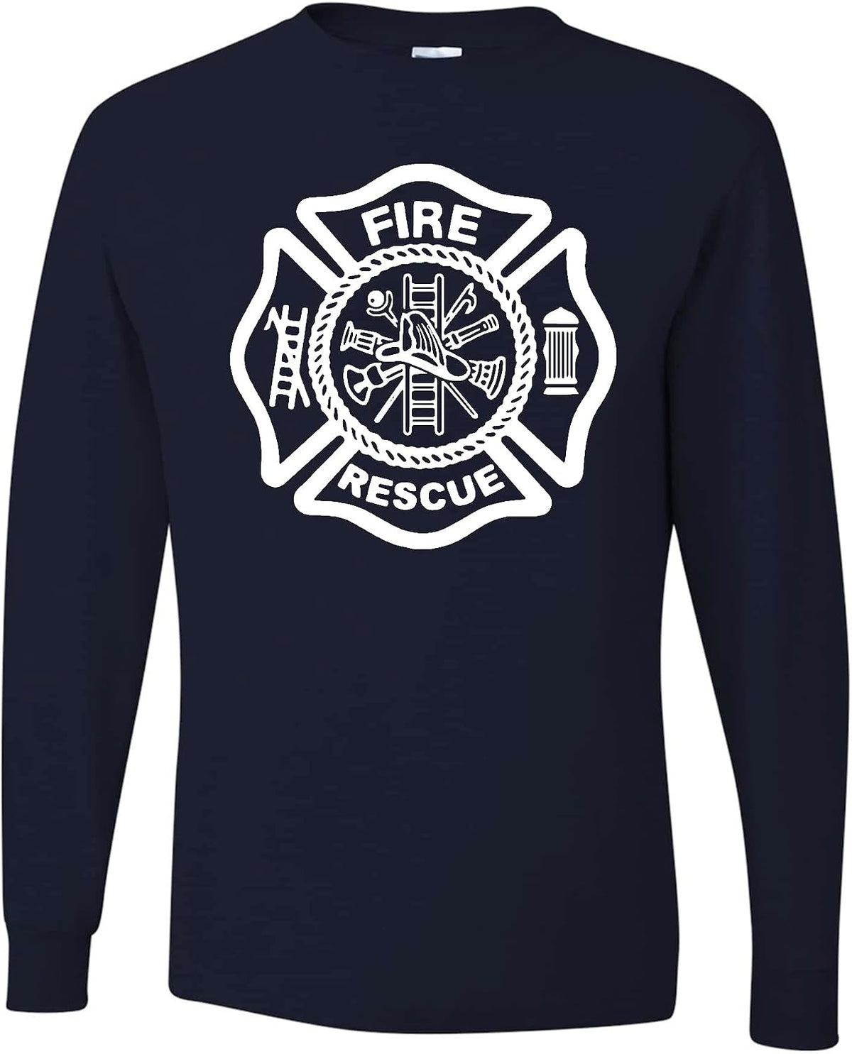 Fire Rescue Logo Firefighter Patriotic Mens Long Sleeves - Navy Blue