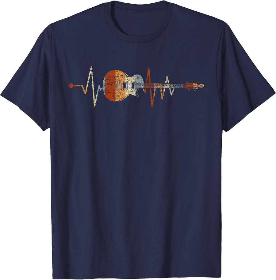 Heartbeat Guitarist Guitar T-Shirt - Navy Blue