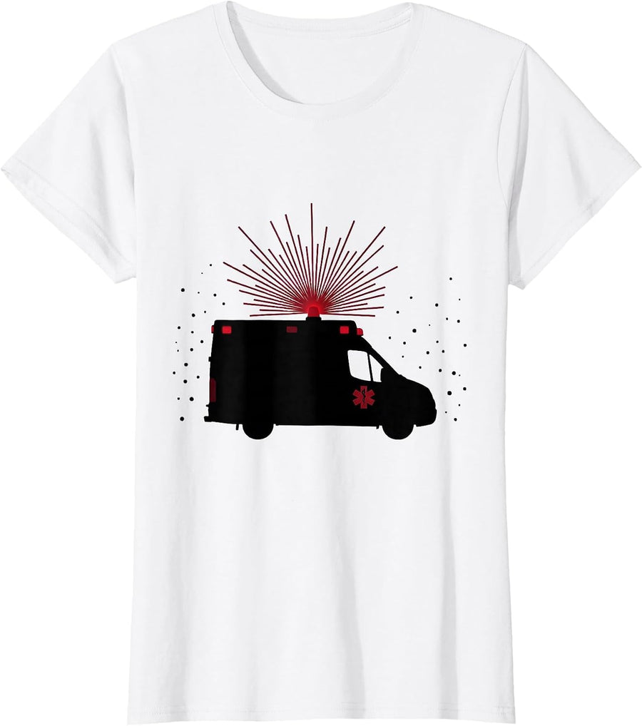 Women's Ambulance Silhouette Funny EMT Paramedic Gift T-Shirt - White