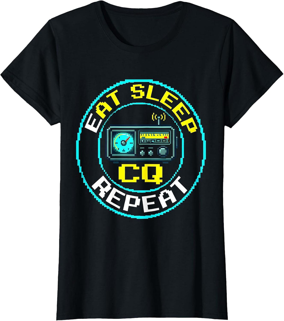 Eat Sleep CQ Repeat Retro Ham Radio Design T-Shirt - Black