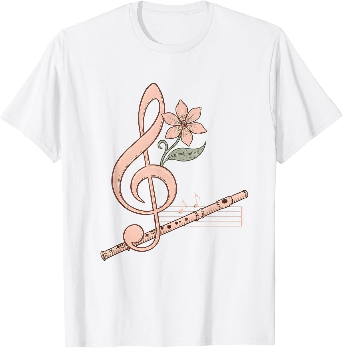 Men's Treble Clef Flower Flute Music Lover Boho Humor T-Shirt - White