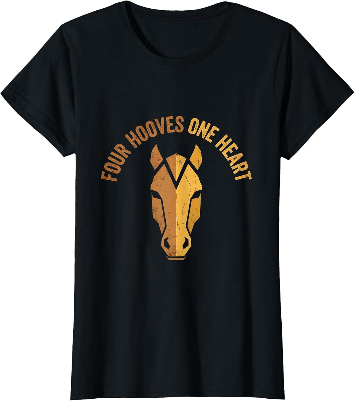 Four Hooves One Heart Horse Lover Design T-Shirt - Black
