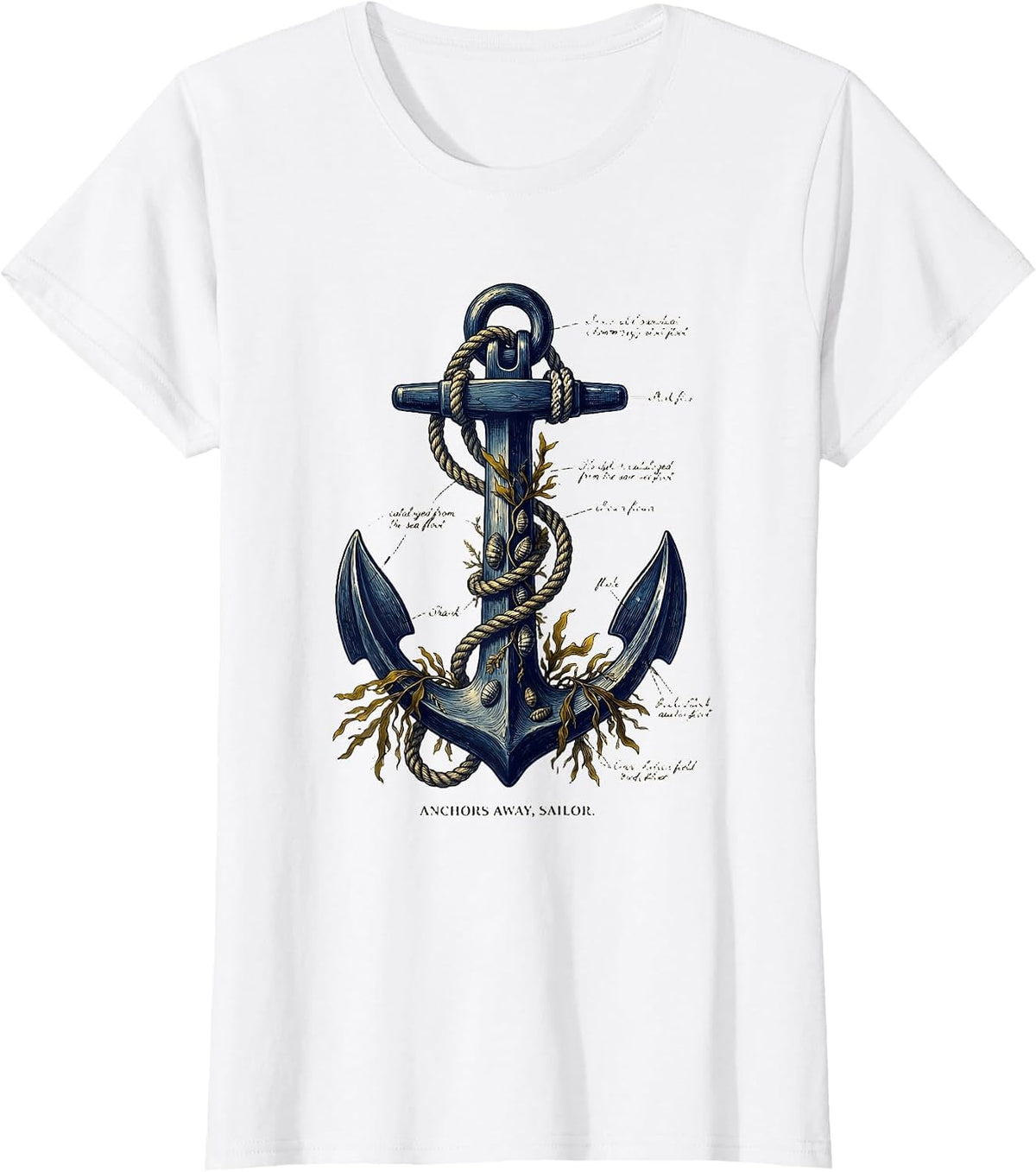 Anchors Away Sailor Navy Nautical Design T-Shirt - White