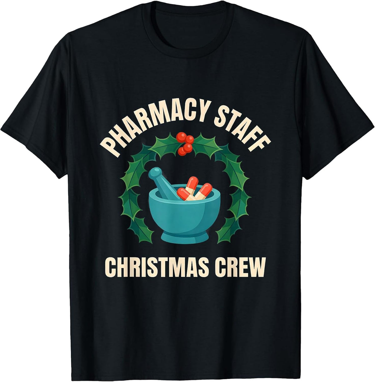Men's Pharmacy Staff Christmas Crew Funny Pharmacy Tech Squad T-Shirt - Black