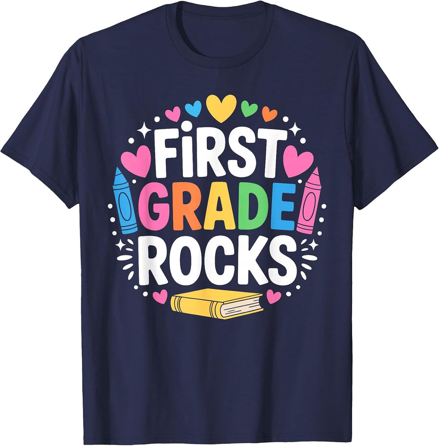First Grade Rocks Shirt Team 1st Grade Boy Girl Teacher T-Shirt - Navy Blue