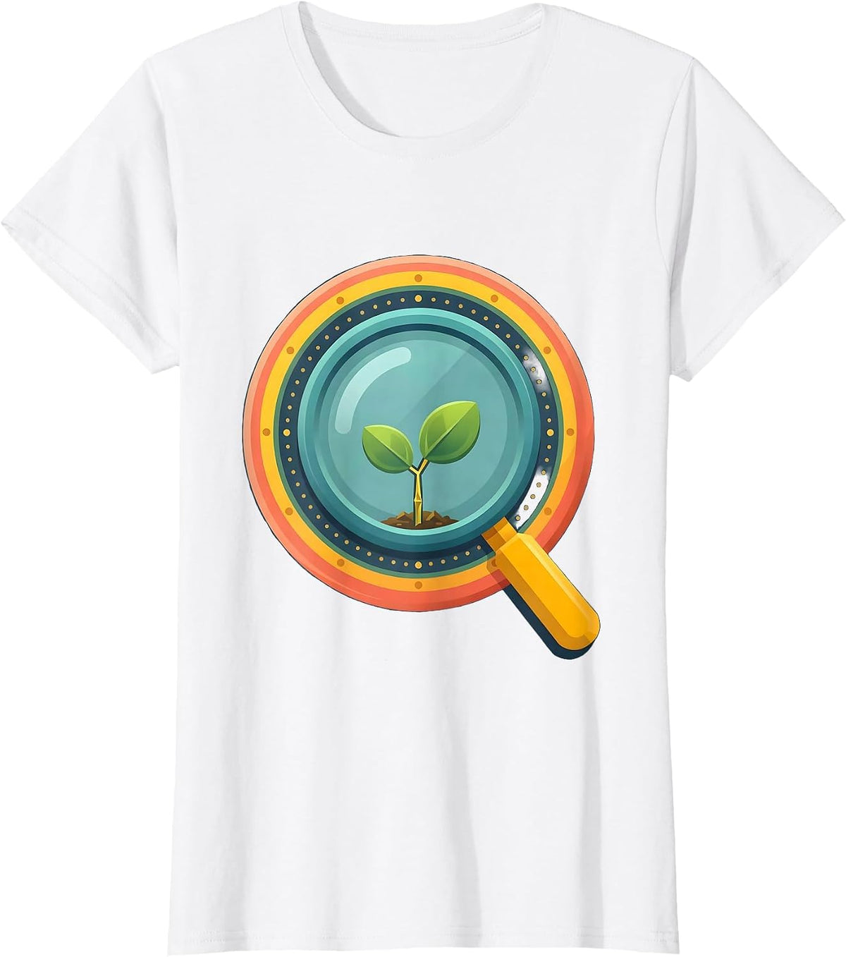 Women's First Grade Teacher Magnifying Glass Seedling T-Shirt - White