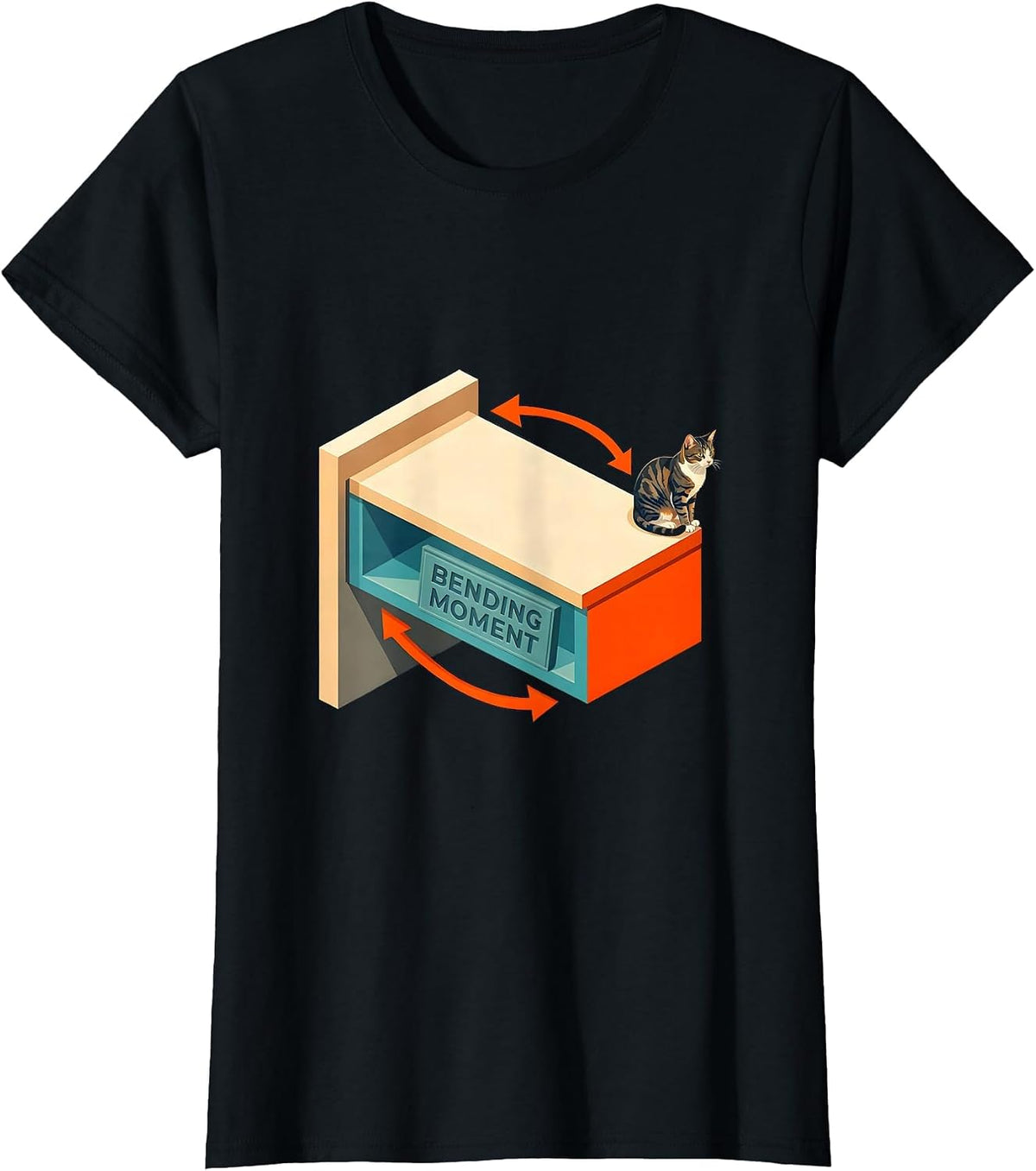 Women's Bending Moment Funny Cat Physics Humor Design Cat Lover T-Shirt - Black