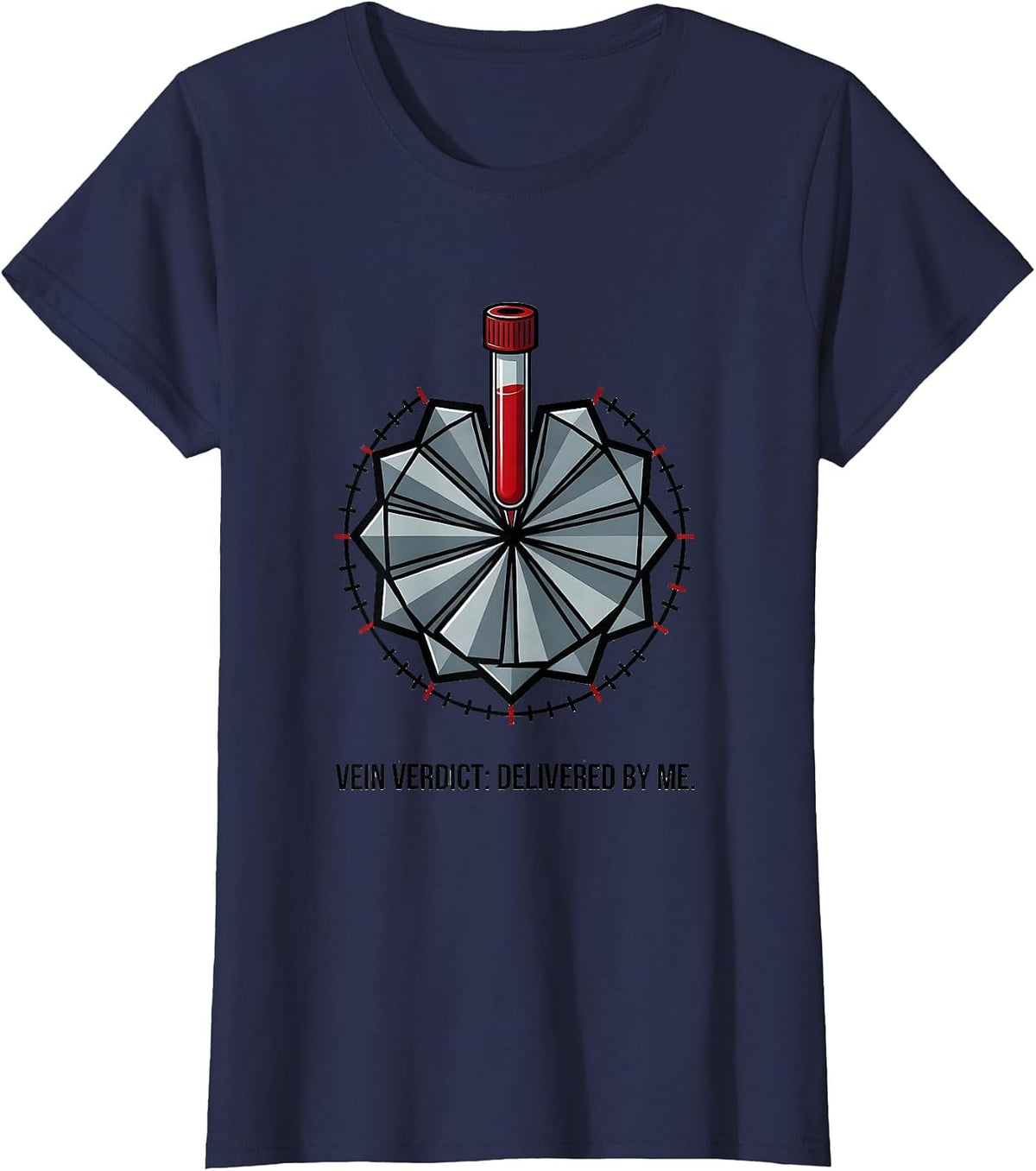 Women's Vein Verdict: Delivered By Me Funny Phlebotomist Christmas T-Shirt - Navy Blue