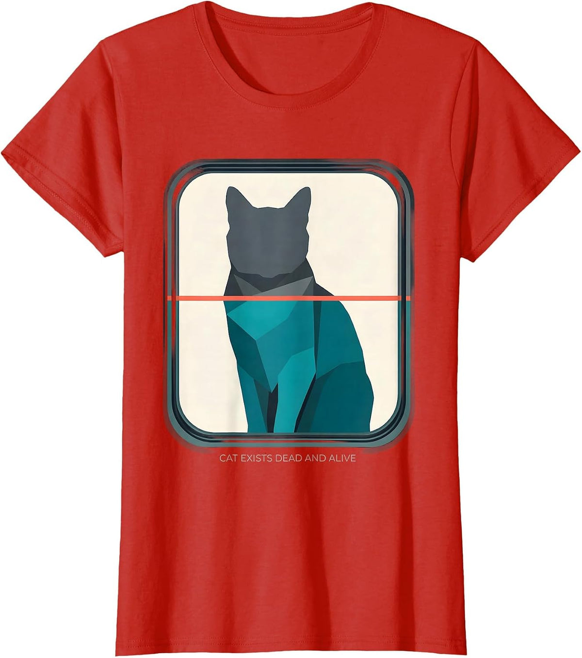 Cat Exists Dead And Alive Funny Quantum Physics Humor T-Shirt - Red