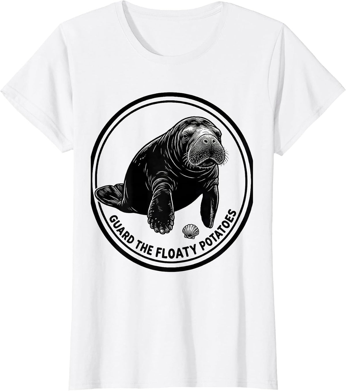 Guard The Floaty Potatoes Funny Manatee Sea Animal Lover T-Shirt - White