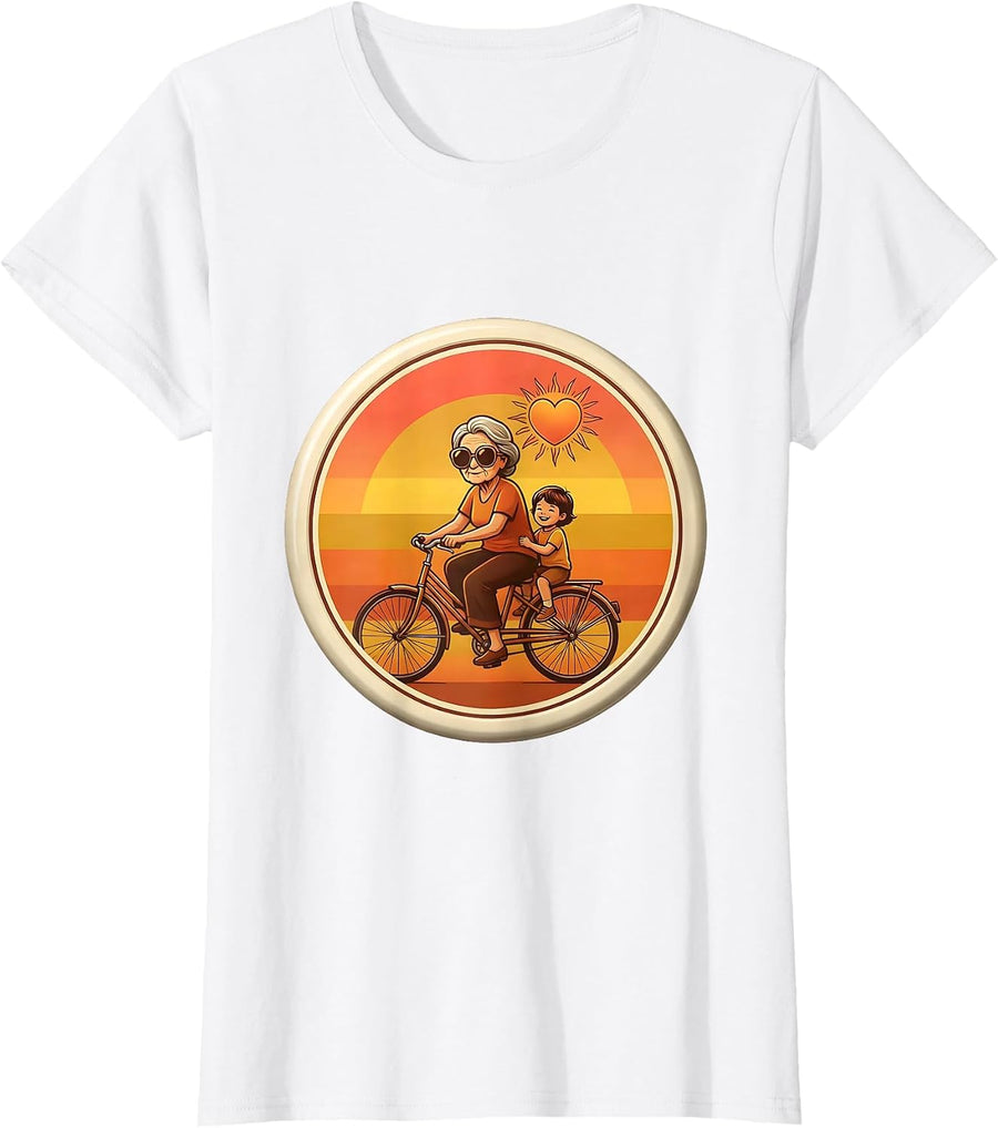 Women's Gigi Grandma Retro 70s Bicycle Family Keepsake T-Shirt - White