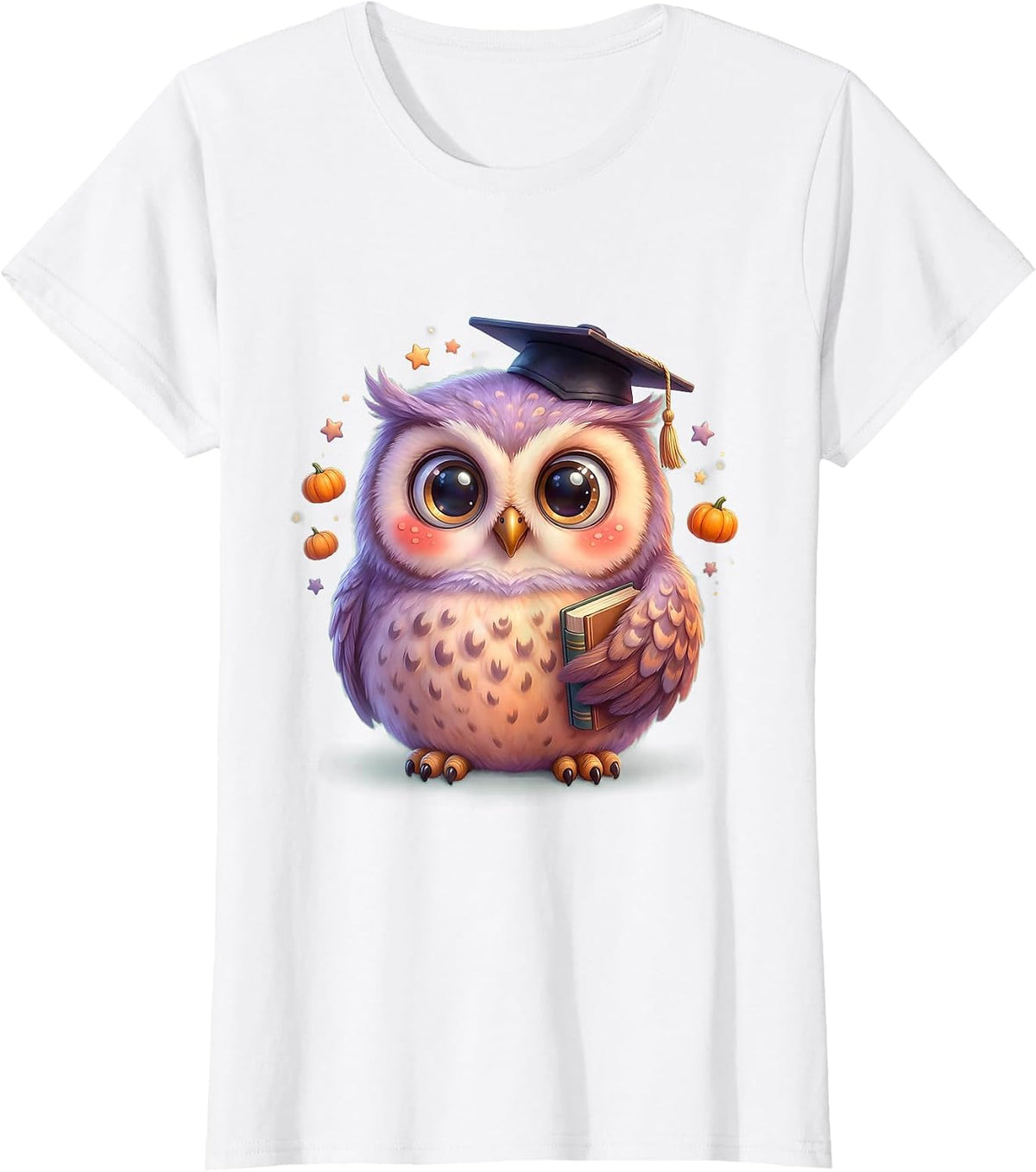 Women's Halloween Owl Professor Mortarboard Hat Design T-Shirt - White