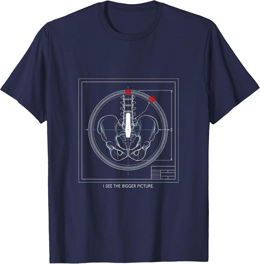 I See The Bigger Picture Technical Blueprint Radiology Tech T-Shirt - Navy Blue