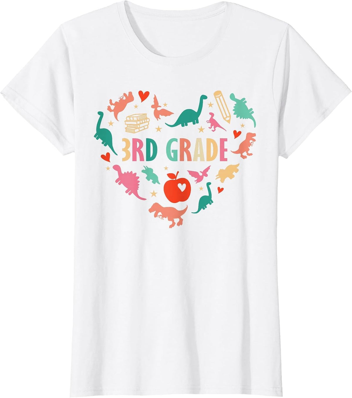 Team 3rd Grade Dinosaur Heart Third Grade Crew Teacher Kids T-Shirt - White