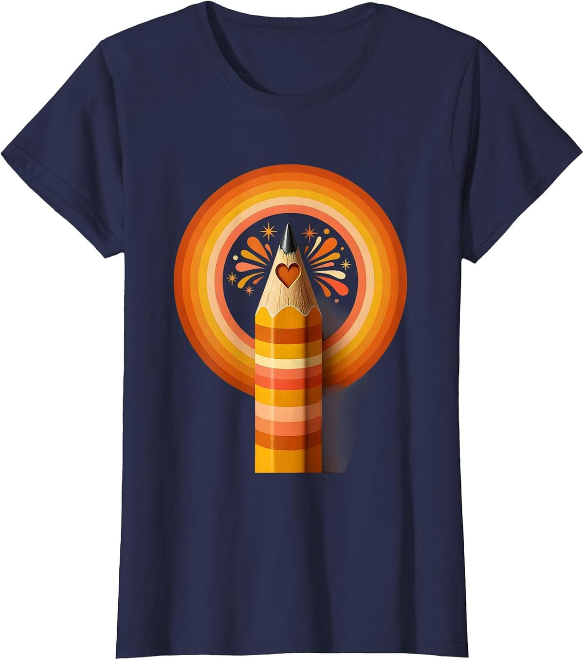 Women's First Grade Teacher Heart Pencil Graphic T-Shirt - Navy Blue