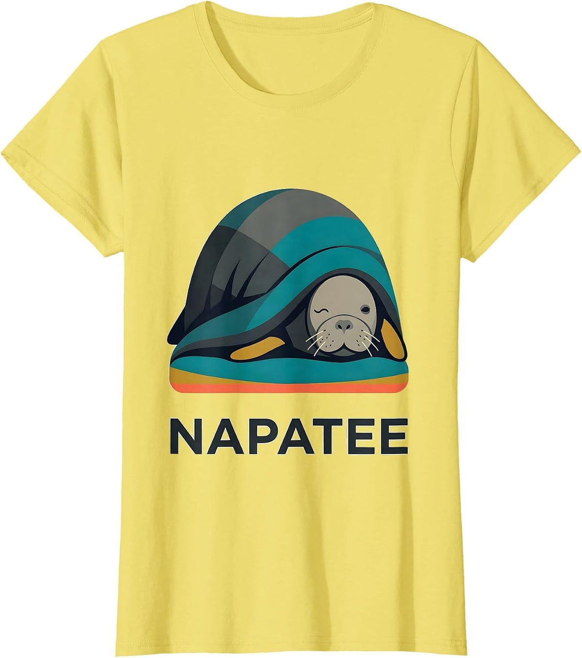 Women's Napatee Midcentury Modern Sleeping Manatee Animal Lover T-Shirt - Lemon Yellow