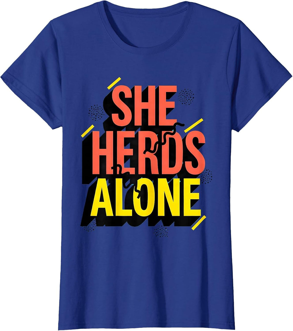 Women's She Herds Alone Cow Lover Graphic Design T-Shirt - Royal Blue