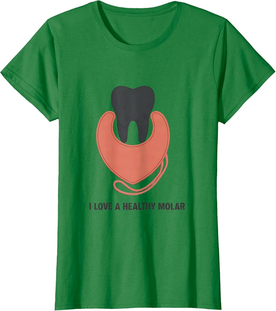Women's I Love A Healthy Molar Cute Dental Professional Valentine T-Shirt - Kelly Green