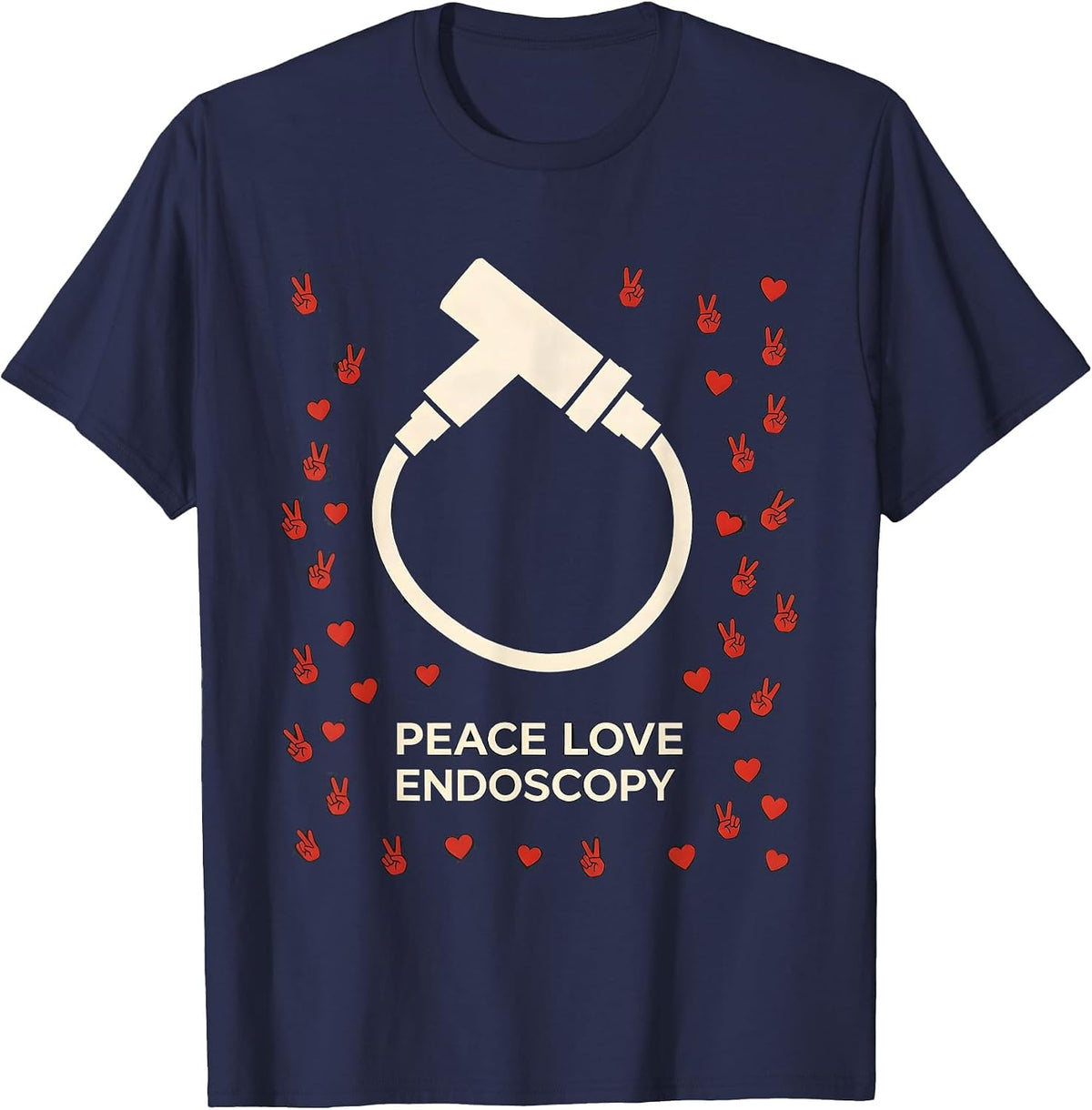 Men's Peace Love Endoscopy Funny Surgical Tech Surgeon Gifts T-Shirt - Navy Blue