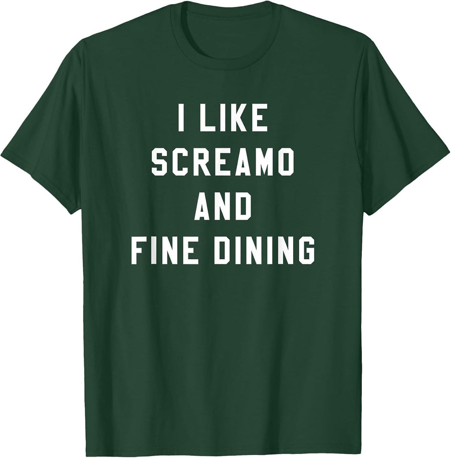 I Like Screamo and FINE Dining Funny Emo Goth Punk Music T-Shirt, Men, Dark Green, X-Large - As Pictured