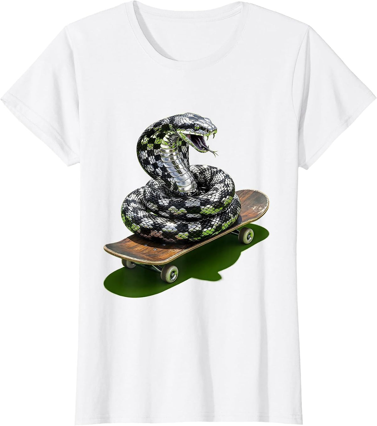 Y2K Snake Checkerboard Skateboard Graphic Tee T-Shirt - White