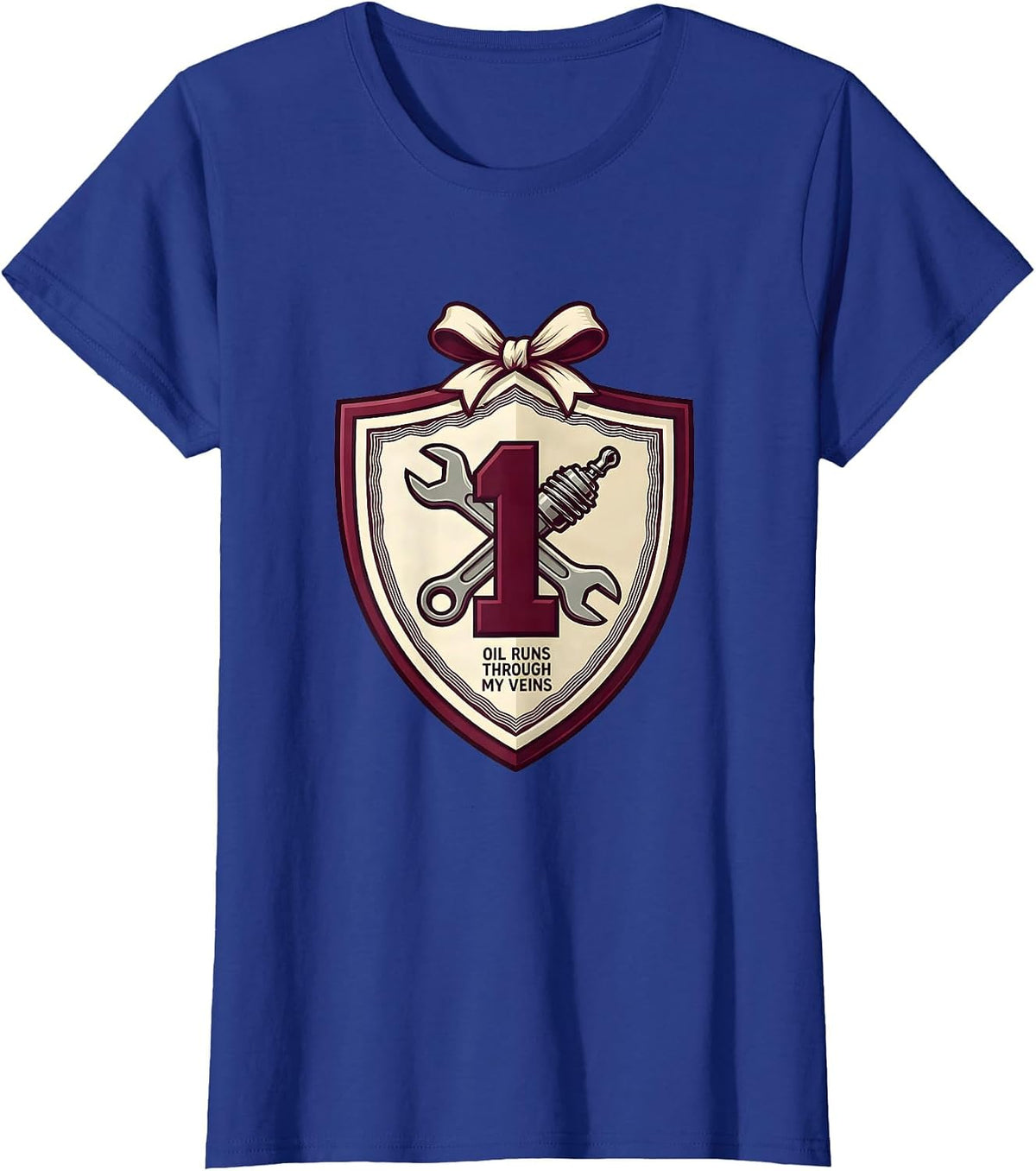 Women's Oil Runs Through My Veins Petroleum Design T-Shirt - Royal Blue