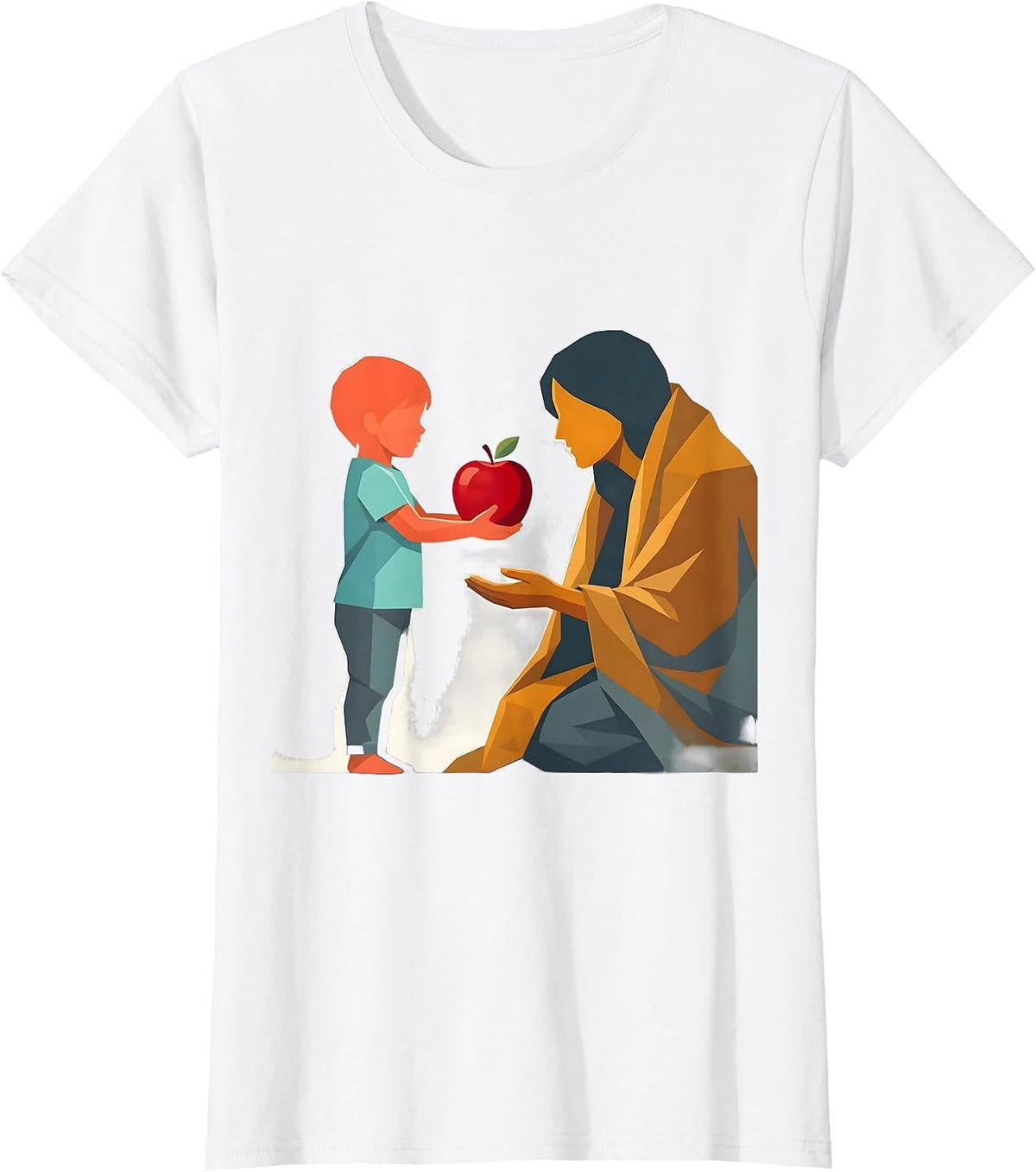 Kindness Illustration Child Offering Apple Design T-Shirt - White