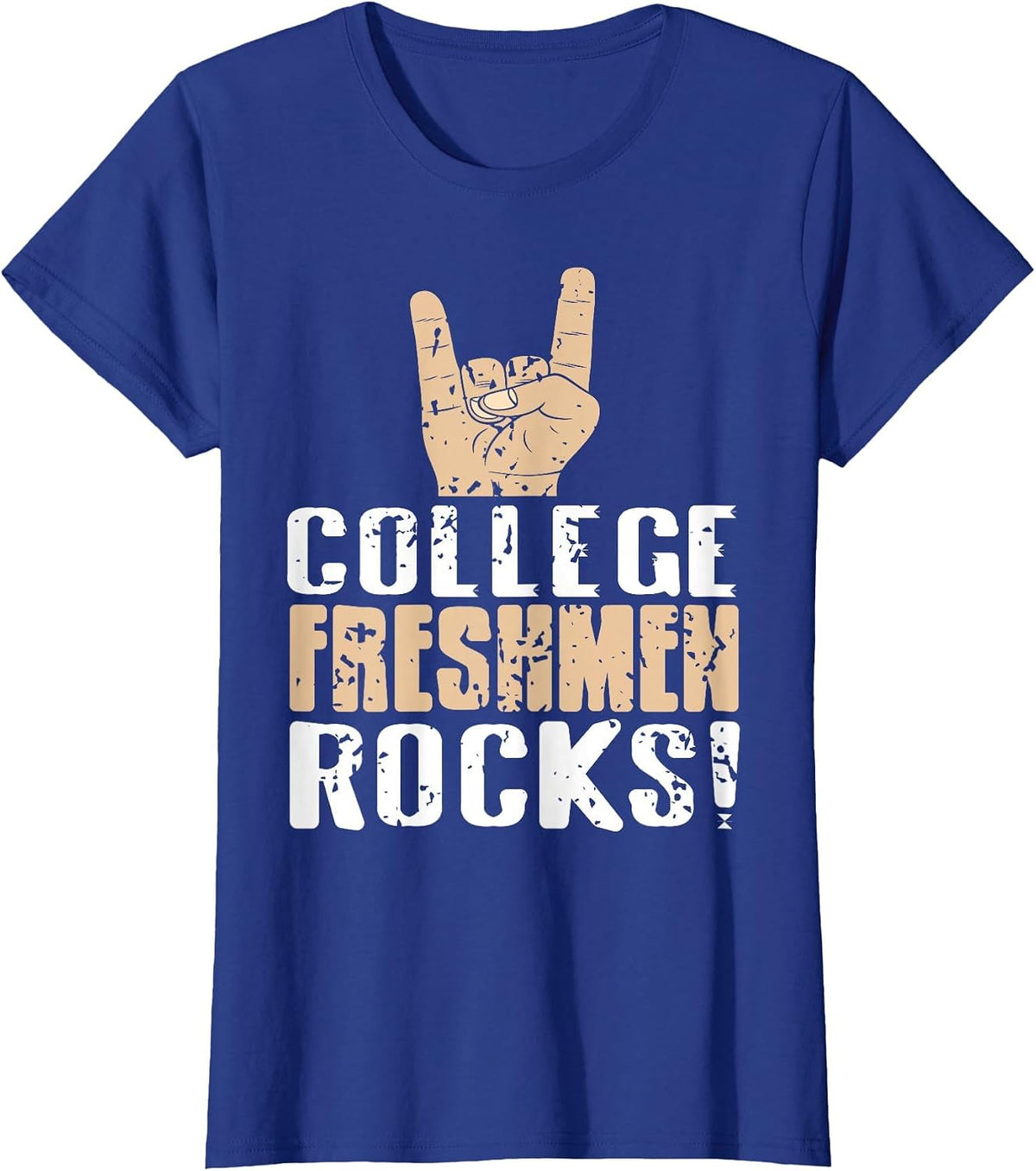 College Freshman Rocker Hand Statement T-Shirt - Royal Blue