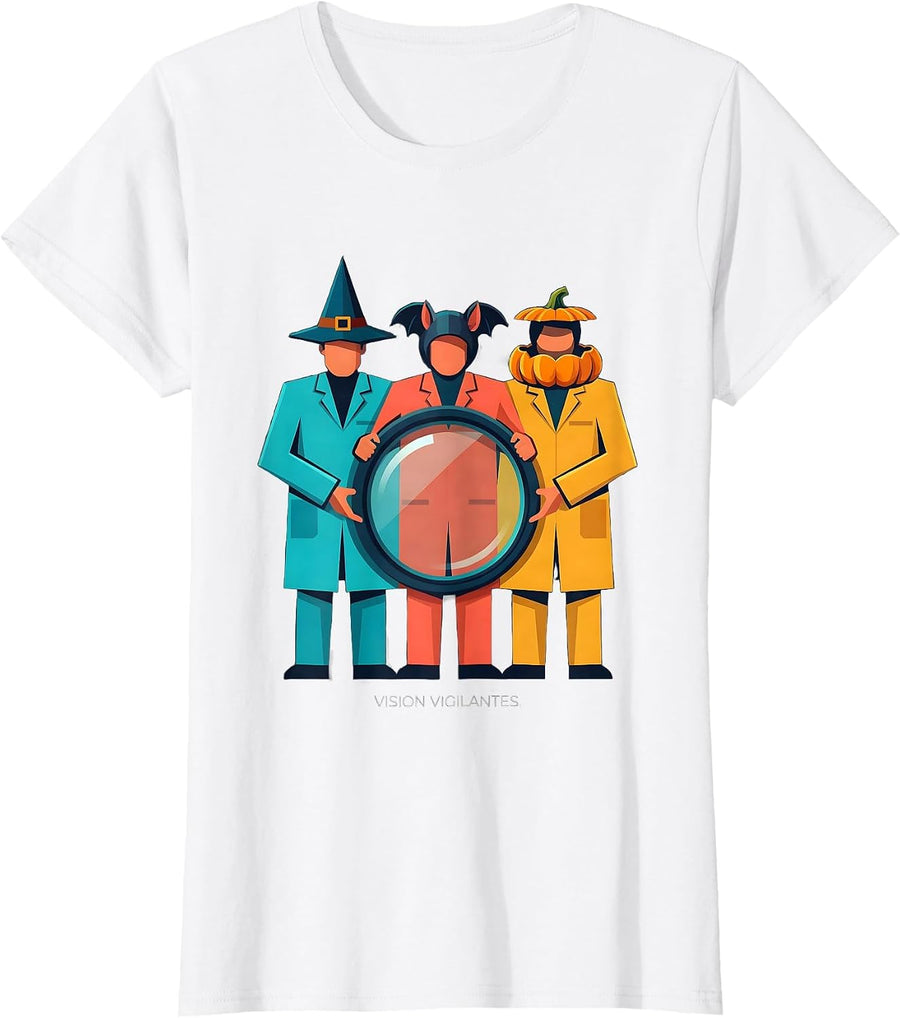 Women's Vision Vigilantes Flat Vector Halloween Optometrist Eye T-Shirt - White