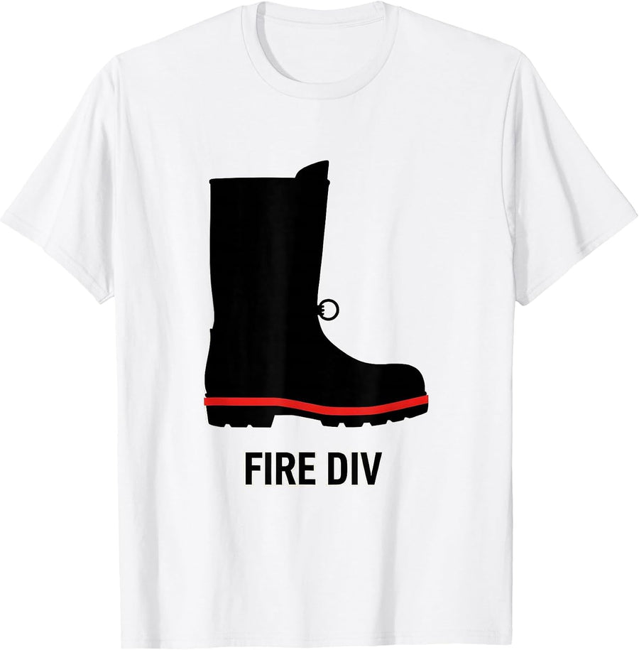 Men's FIRE DIV Minimalist Firefighter Boot Silhouette Fire T-Shirt - White