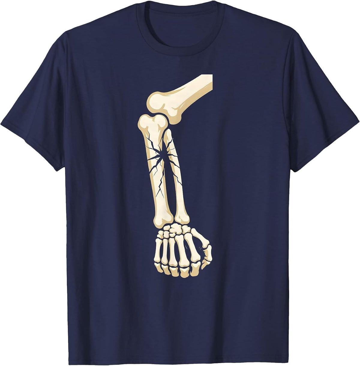 Men's Skeleton Flexing Cracked Bicep Long Sleeve T-Shirt - Navy Blue