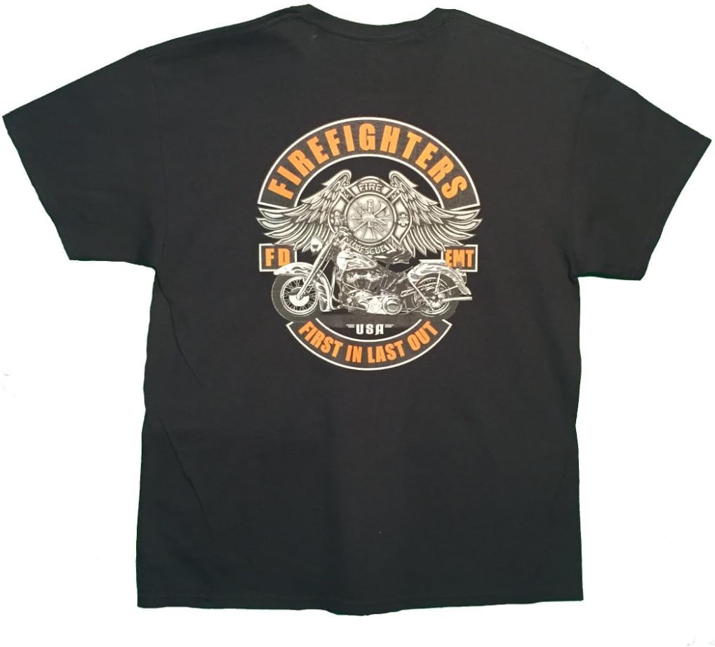 Shirt Patron Firefighter First Responder Motorcycle Men's T-Shirt Back Print - Black
