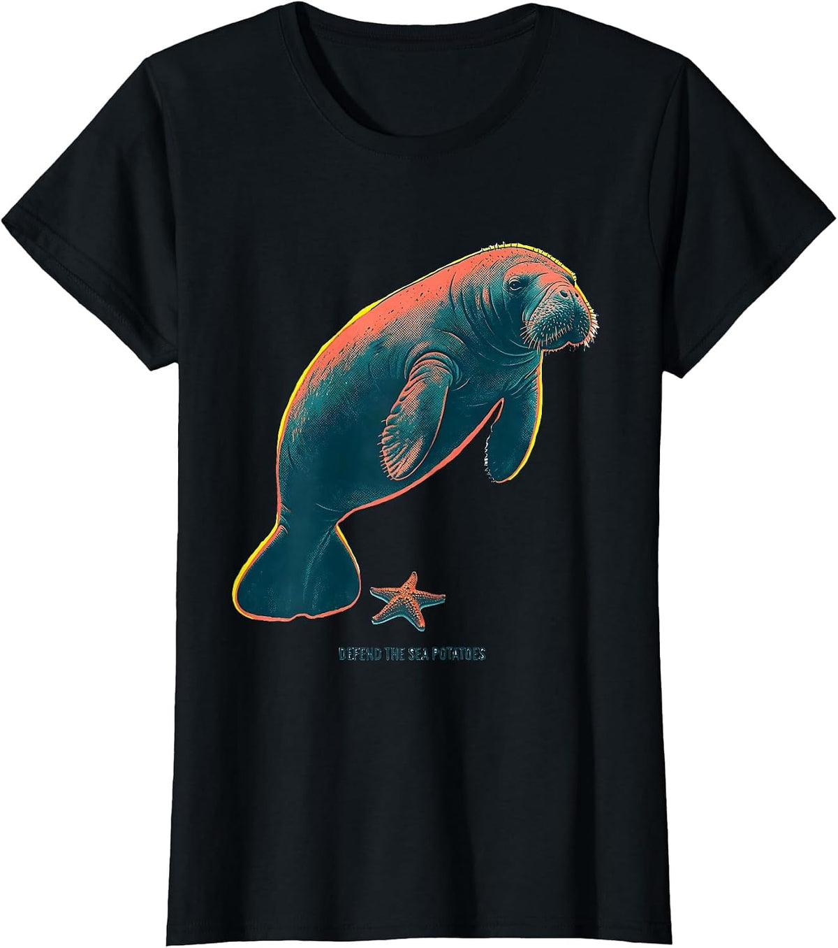 Defend The Sea Potatoes Funny Manatee Lover Ocean Animal T-Shirt - Black