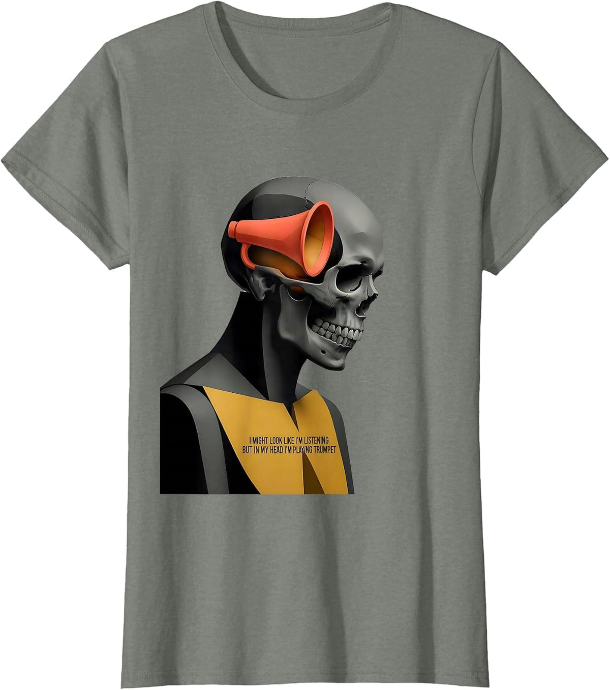 I Might Look Like I'm Listening Trumpet Midcentury Modern T-Shirt - Olive Heather