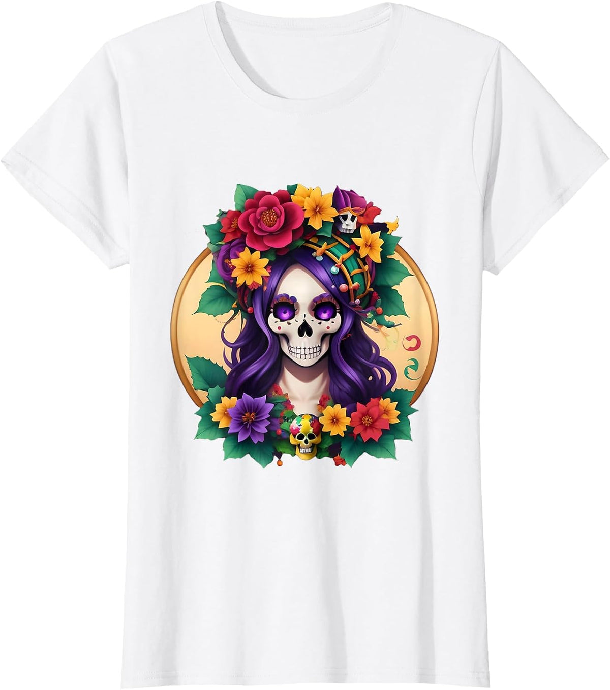 Sugar Skull Carnival Mardi Gras, Colorful Women's Costume T-Shirt - White