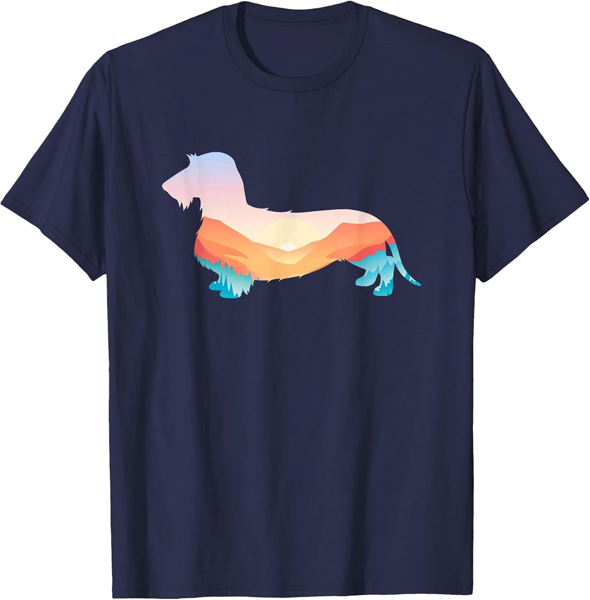 Wire Haired Dachshund Nature Hiking Dog Sunrise Adventure T-Shirt - Navy Blue