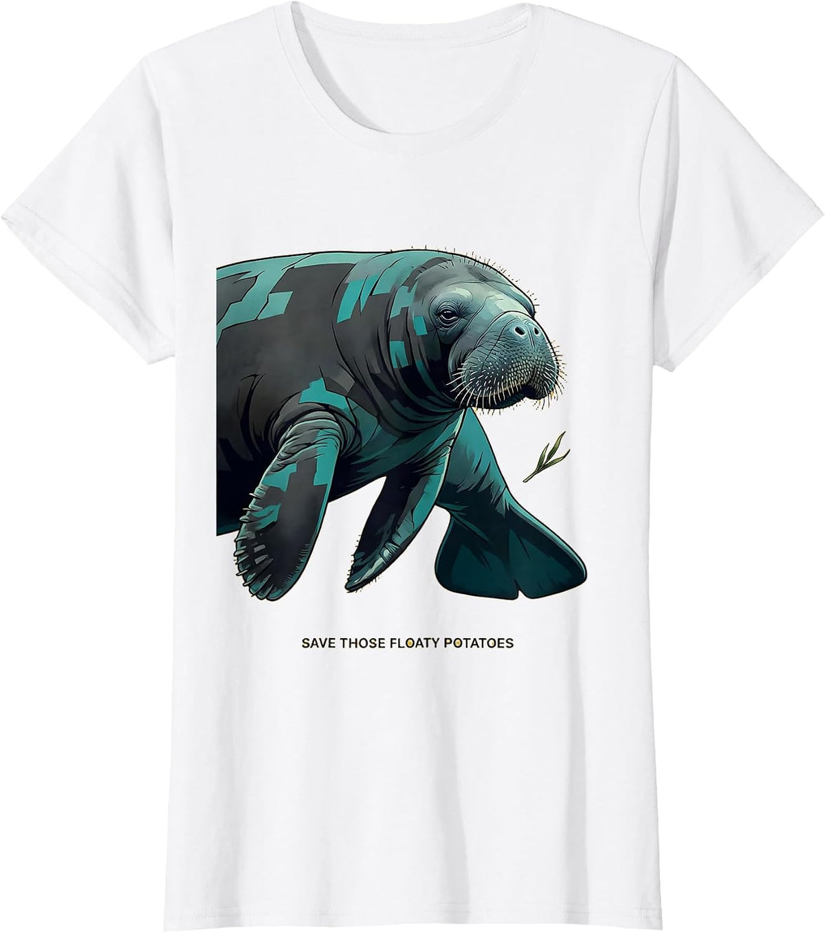 Save Those Floaty Potatoes Funny Manatee Lover Sea Animal T-Shirt - White