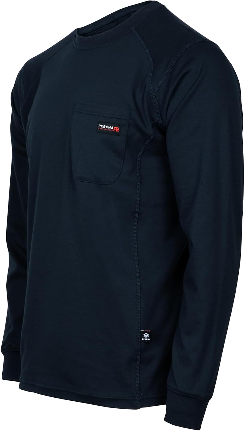 Percha Men's FR Flame Resistant Long Sleeve Shirt 100% Cotton NFPA 2112 CAT 2 - Navy Blue