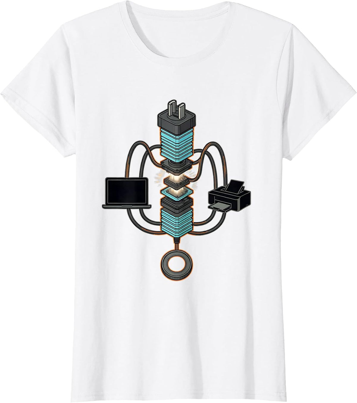 Exploded Charging Station IT Support Humor Tech Geek T-Shirt - White