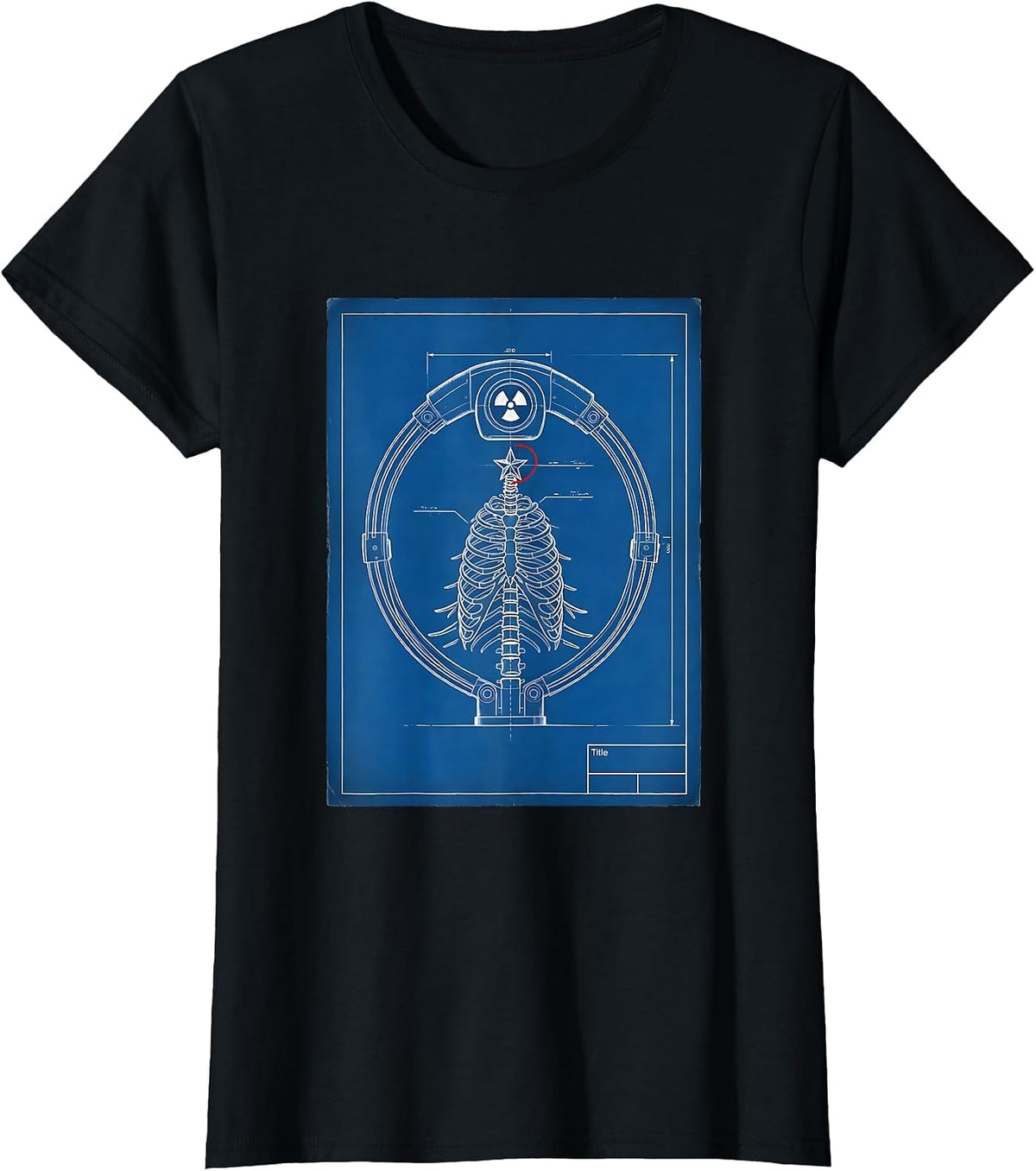 Women's CT Scanner Holiday Tree Radiology Tech Christmas Blueprint T-Shirt - Black