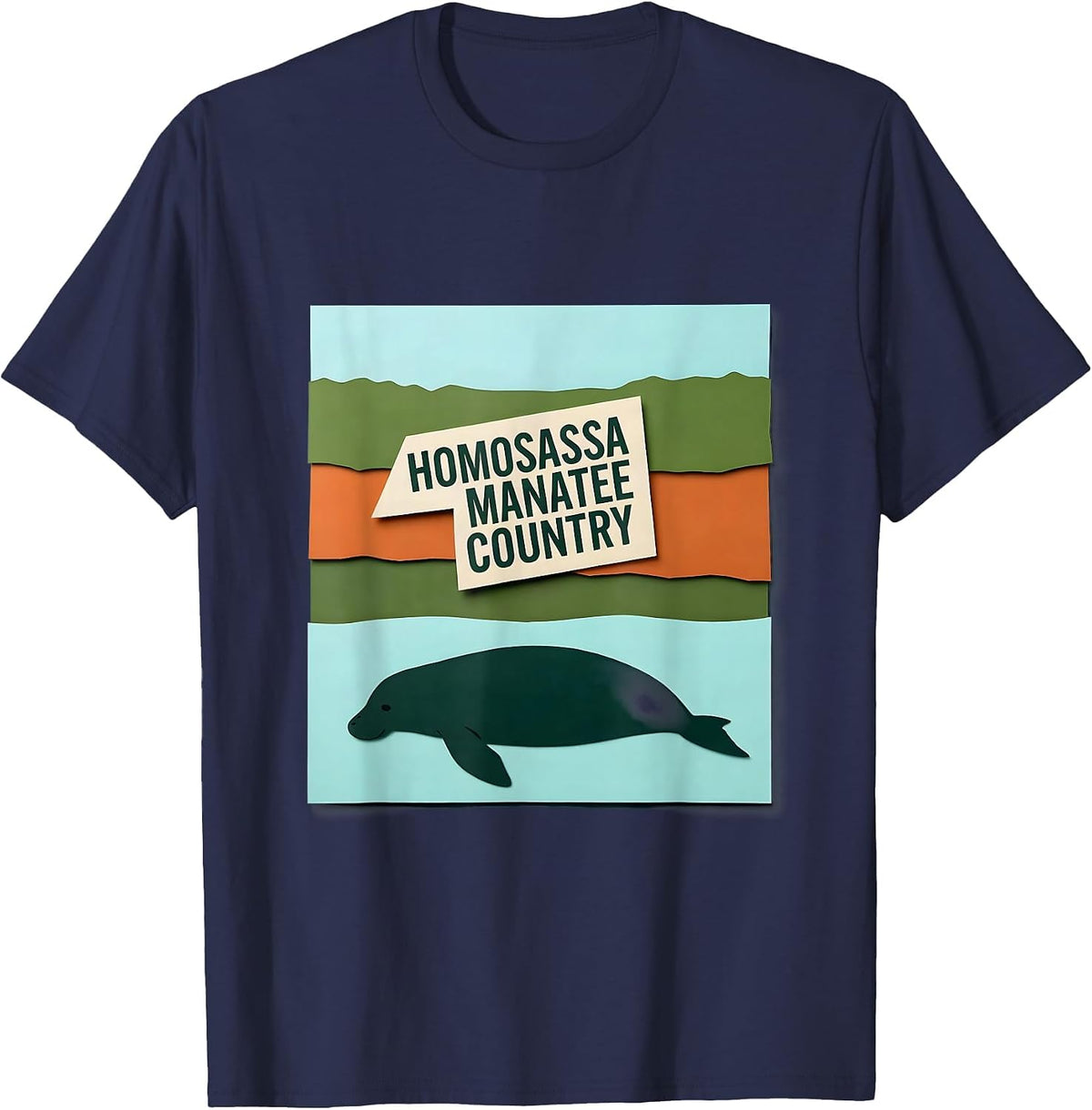 Men's Homosassa Manatee Country Florida Swamp Pride Retro T-Shirt - Navy Blue